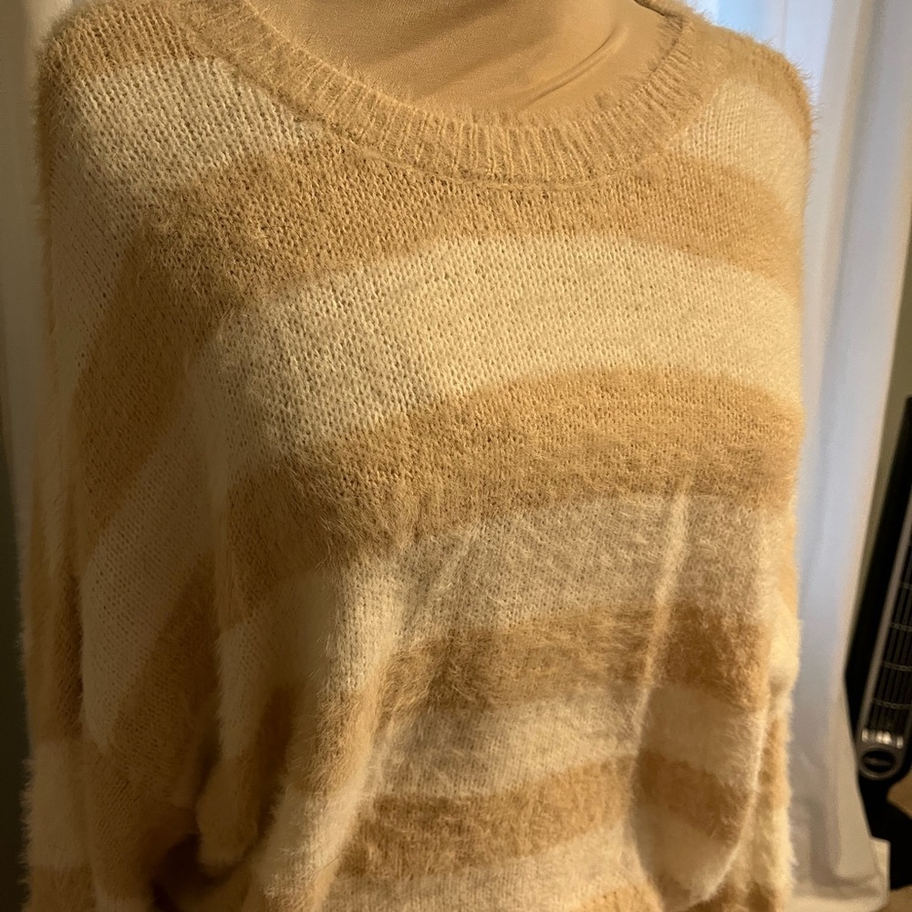 Wild Fable Cream and Tan Striped Sweater